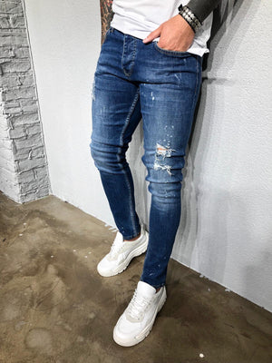 Blue Washed Distressed Ultra Skinny Denim BL419 Streetwear Jeans - Sneakerjeans
