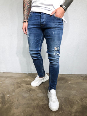 Blue Washed Distressed Ultra Skinny Denim BL419 Streetwear Jeans - Sneakerjeans