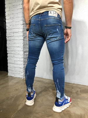 Blue Washed Ripped Denim BL257 Streetwear Jeans - Sneakerjeans