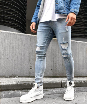 Blue Washed Ripped Ultra Skinny Jeans B322 Streetwear Mens Jeans - Sneakerjeans