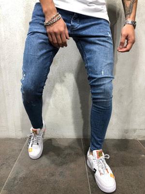 Blue Washed Skinny Fit Denim A197 Streetwear Jeans - Sneakerjeans