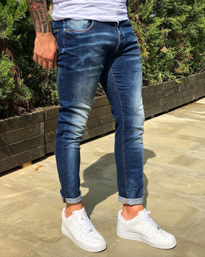 Blue Washed Skinny Fit Denim B230 Streetwear Jeans - Sneakerjeans