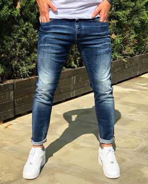 Blue Washed Skinny Fit Denim B230 Streetwear Jeans - Sneakerjeans