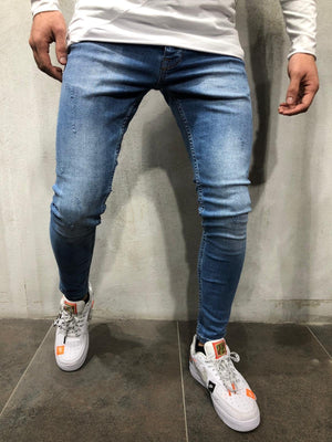 Blue Washed Skinny Fit Jeans A224 Streetwear Mens Jeans - Sneakerjeans