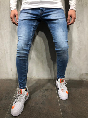 Blue Washed Skinny Fit Jeans A224 Streetwear Mens Jeans - Sneakerjeans