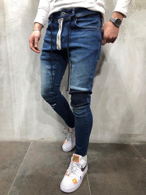Blue Zippered Banding Distressed Skinny Fit Denim A252 Streetwear Jeans - Sneakerjeans