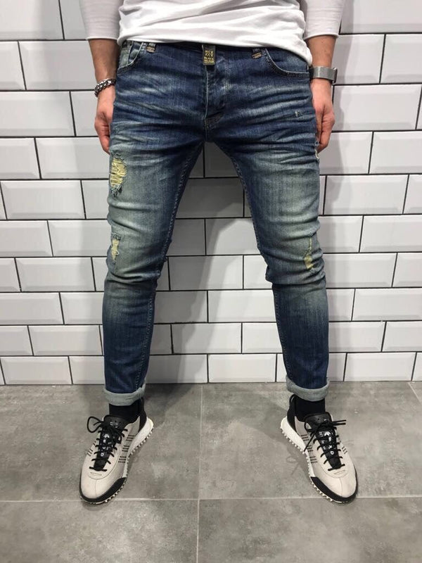 Dark Blue Ripped Slim Fit Jeans B22 Streetwear Jeans - Sneakerjeans