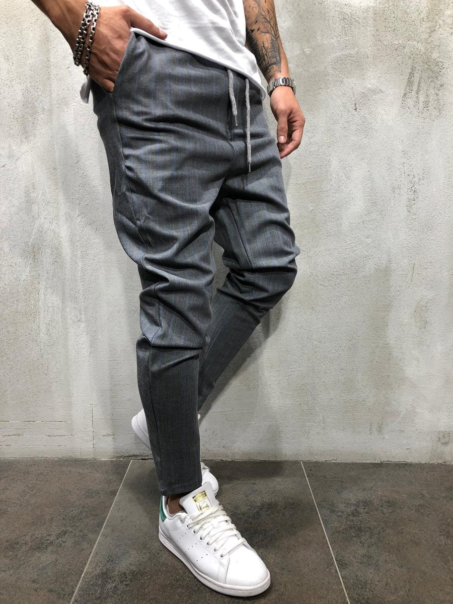 Gray Blue Striped Casual Jogger Pant A214 Streetwear Casual Jogger Pants - Sneakerjeans