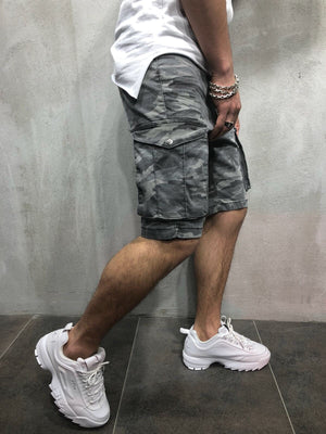 Gray Camouflage Cargo Pocket Slim Fit Denim Short A94 Streetwear Denim Jeans - Sneakerjeans