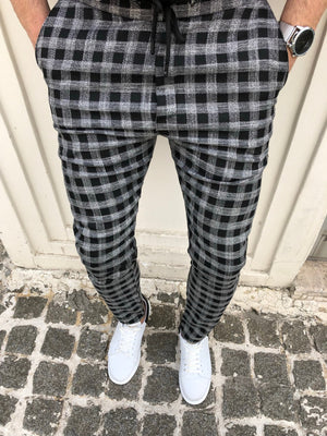Gray Checkered Banding Slim Fit Casual Mens Pant DJ166 Mens Pant - Sneakerjeans