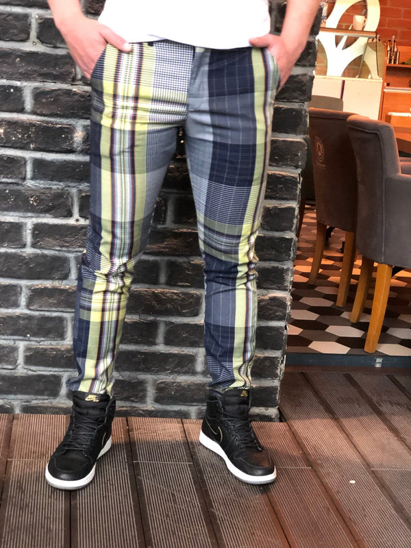 Gray Side Striped Checkered Casual Pant S154 Streetwear Casual Jogger Pants