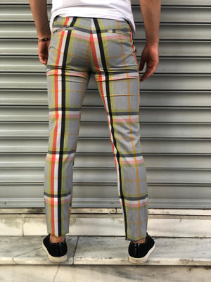 Gray Mixed Colour Checkered Slim Fit Casual Pant DJ121 Streetwear Pant