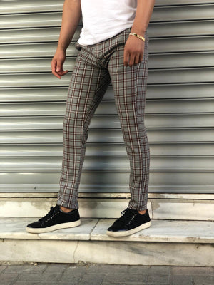 Gray Red Checkered Slim Fit Casual Pant DJ156 Streetwear Pant