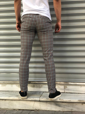 Gray Red Checkered Slim Fit Casual Pant DJ156 Streetwear Pant