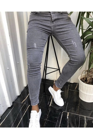 Gray Scratched Skinny Jeans 999
