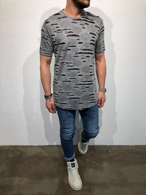 Gray Shredded Oversized T-Shirt B51 Streetwear T-Shirts - Sneakerjeans