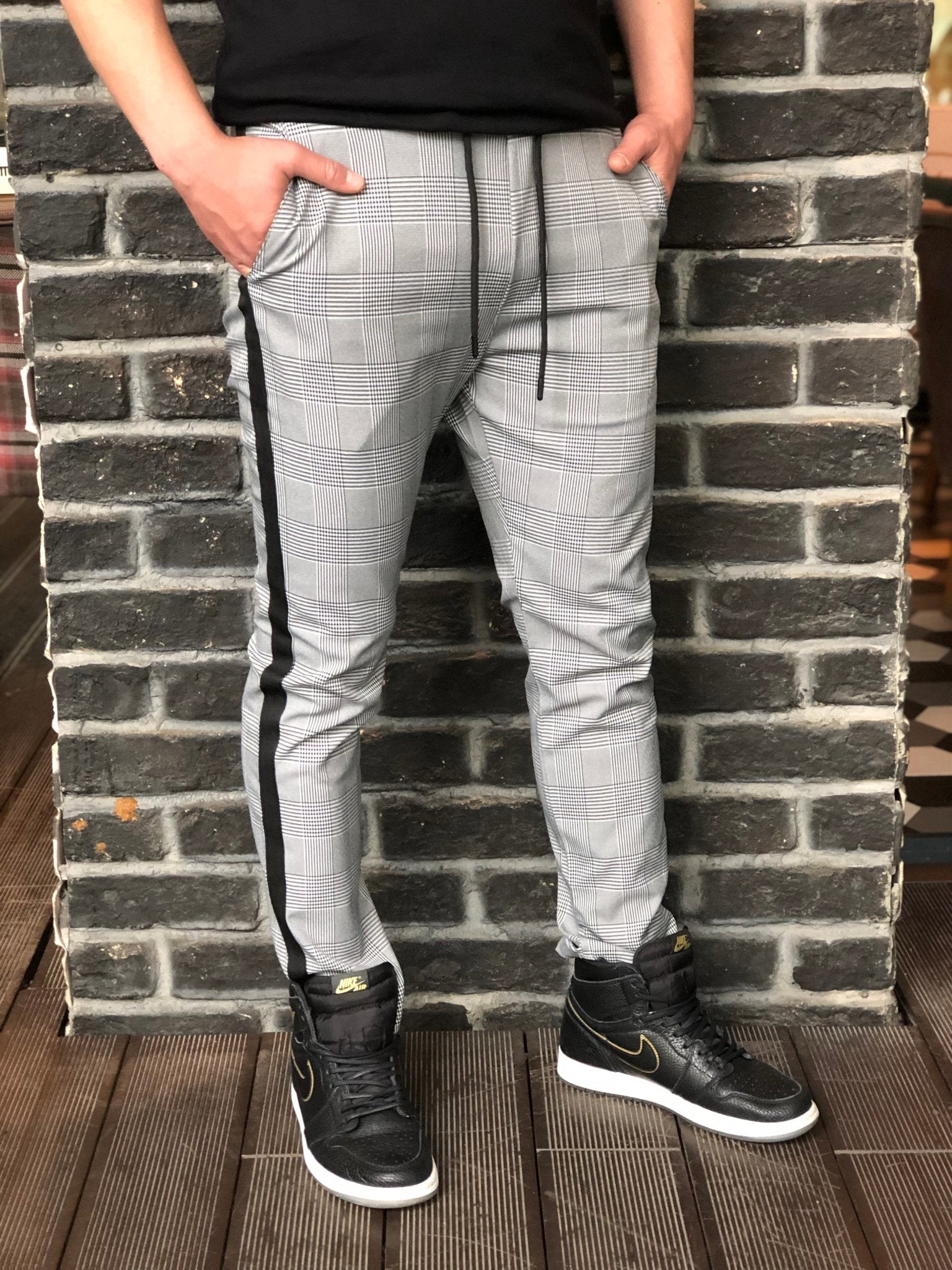 Gray Side Striped Checkered Slim Fit Casual Mens Pant DJ175 Mens Pant