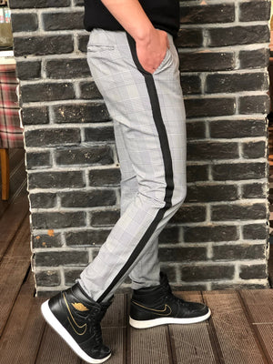Gray Side Striped Checkered Slim Fit Casual Mens Pant DJ175 Mens Pant - Sneakerjeans