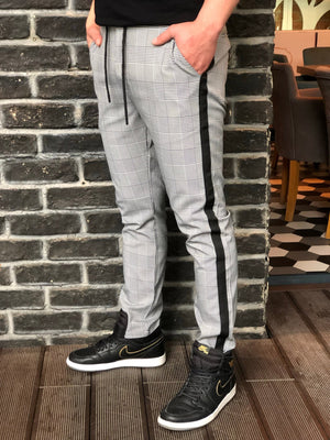 Gray Side Striped Checkered Slim Fit Casual Mens Pant DJ175 Mens Pant - Sneakerjeans