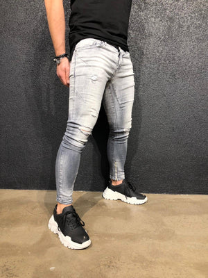 Gray Washed Ankle Zip Ultra Skinny Fit Denim B340 Streetwear Jeans - Sneakerjeans