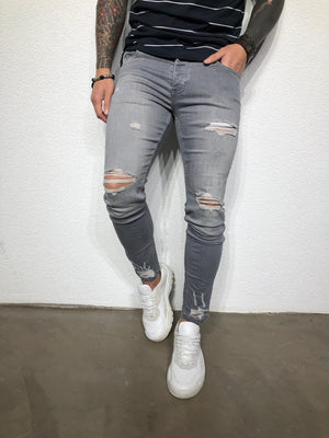 Gray Washed Ripped Ultra Skinny Fit Denim BL205 Streetwear Jeans - Sneakerjeans