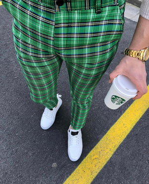 Green Checkered Slim Fit Casual Pant DJ104 Streetwear Pant - Sneakerjeans