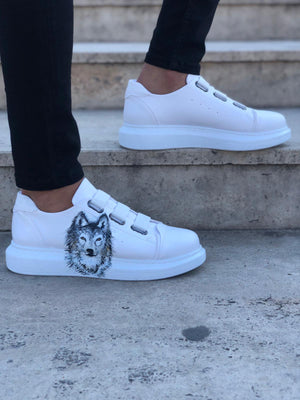 Hand Painted WOLF White Banding Custom Sneaker SJ10