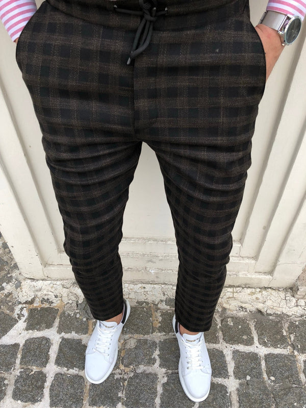 Khaki Checkered Banding Slim Fit Casual Mens Pant DJ164 Mens Pant - Sneakerjeans