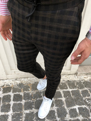 Khaki Checkered Banding Slim Fit Casual Mens Pant DJ164 Mens Pant - Sneakerjeans