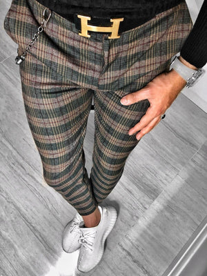 Khaki Checkered Casual Jogger Pant S149 Streetwear Casual Jogger Pants - Sneakerjeans