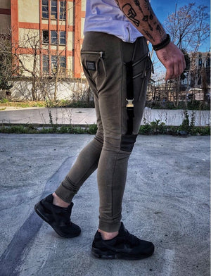 Khaki Double Zipper Pockets Jogger Pant DM11 Streetwear Jogger Pants - Sneakerjeans