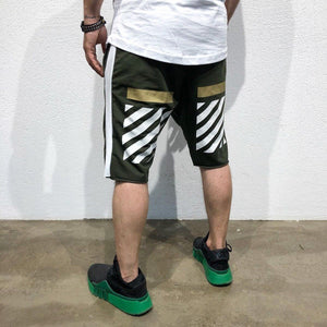 Khaki Gold Striped Sweat Short B185 Streetwear Sweat Shorts - Sneakerjeans