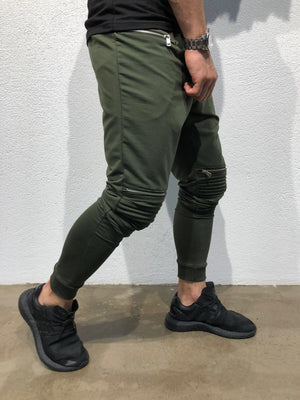 Khaki Knee Side Pocket Zipper Jogger Pant B170 Streetwear Jogger Pants - Sneakerjeans