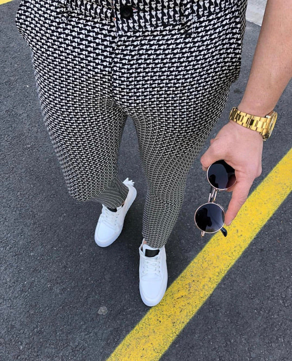 KoBlack White Pattern Slim Fit Casual Pant DJ119 Streetwear Pant - Sneakerjeans