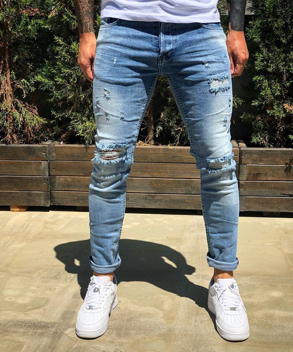 Buy Wholesale China Hot Selling Distressed Jeans Pants Light Blue Washed  Ripped Knee Denim Jeans Men  Denim Jeans Men at USD 18  Global Sources