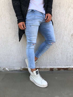 Light Blue Washed Distressed Skinny Fit Denim B266 Streetwear Jeans - Sneakerjeans