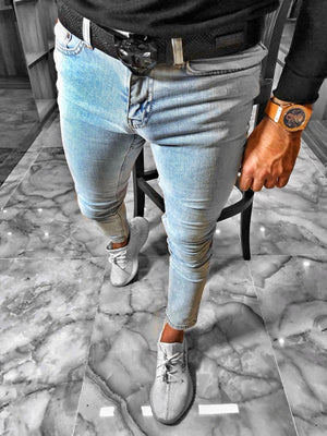 Light Blue Washed Ultra Skinny Fit Denim S237 Streetwear Jeans - Sneakerjeans