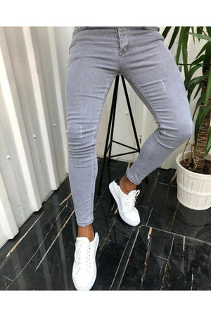 Light Gray Scratched Skinny Jeans 999