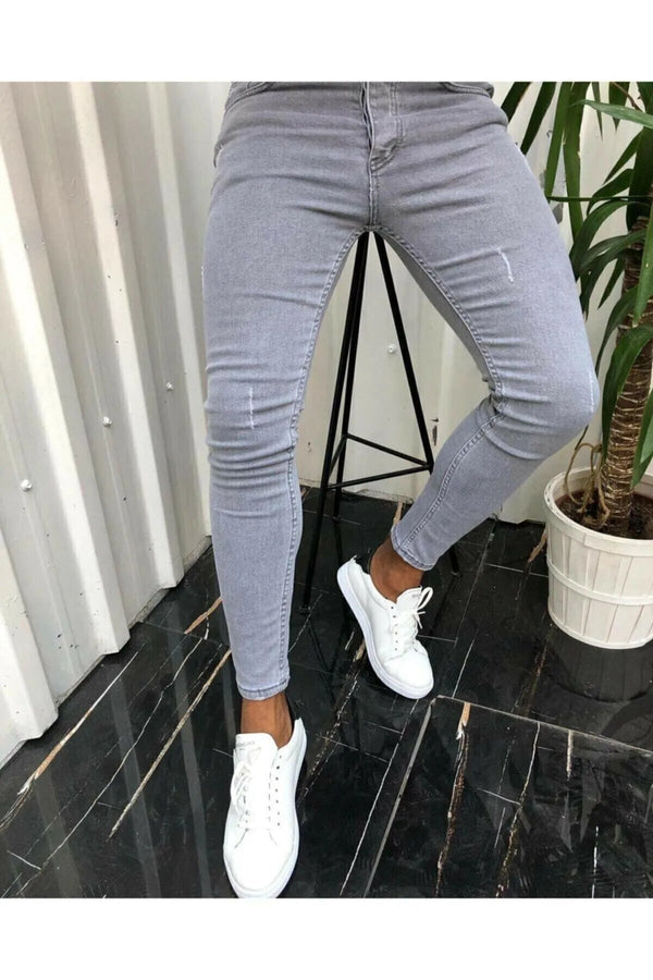 Light Gray Scratched Skinny Jeans 999