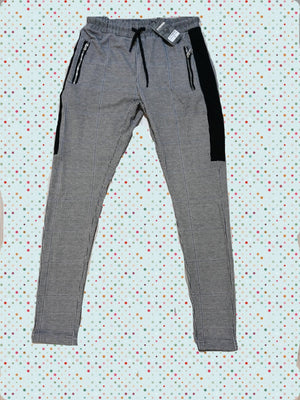 Light Gray Side Striped Checkered Casual  A48 Streetwear Jogger Pants