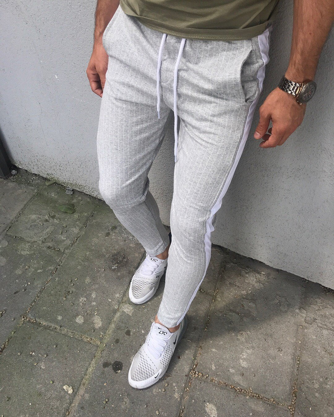 Light Gray Side Striped Jogger Pant HB16 Streetwear Jogger Pants