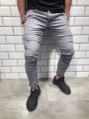 Light Gray Slim Fit Denim B106 Streetwear Denim Jeans - Sneakerjeans