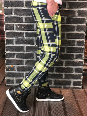 Navy Yellow Checkered Slim Fit Casual Pant DJ112 Streetwear Pant - Sneakerjeans