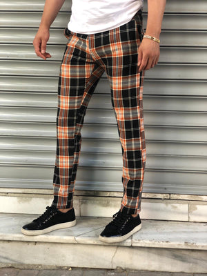 Orange Black Checkered Slim Fit Casual Mens Pant DJ171 Mens Pant