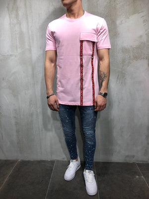 Pink Front Pocket Printed Oversize T-Shirt A49 Streetwear T-Shirts - Sneakerjeans