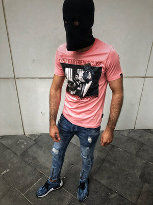 Pink Keep Your Friends Close But Your Enemies Closer Printed T-Shirt OT8 Streetwear T-Shirts - Sneakerjeans