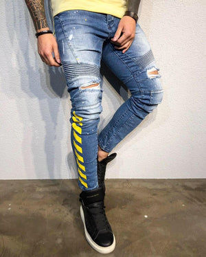 Printed Distressed Ultra Skinny Fit Biker Denim B332 Streetwear Jeans - Sneakerjeans