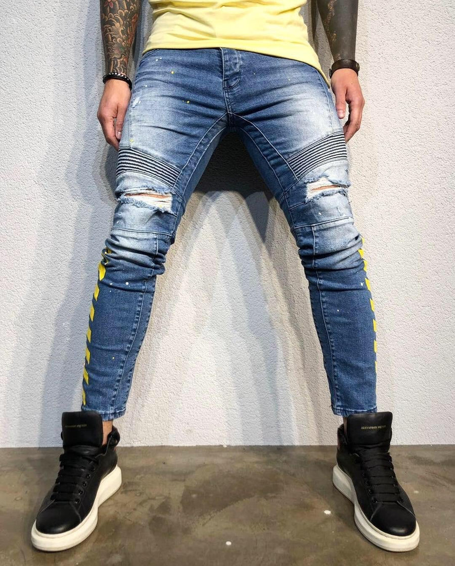 Printed Distressed Ultra Skinny Fit Biker Denim B332 Streetwear Jeans - Sneakerjeans