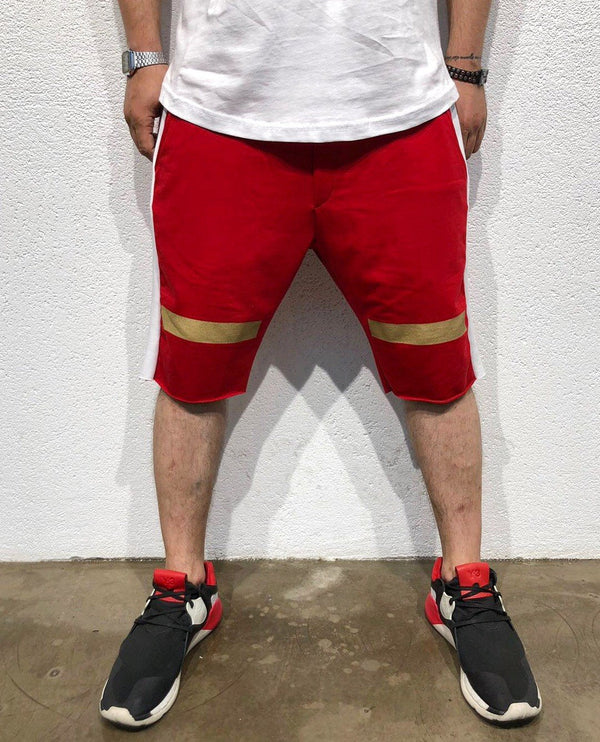 Red Gold Striped Sweat Short B182 Streetwear Sweat Shorts - Sneakerjeans