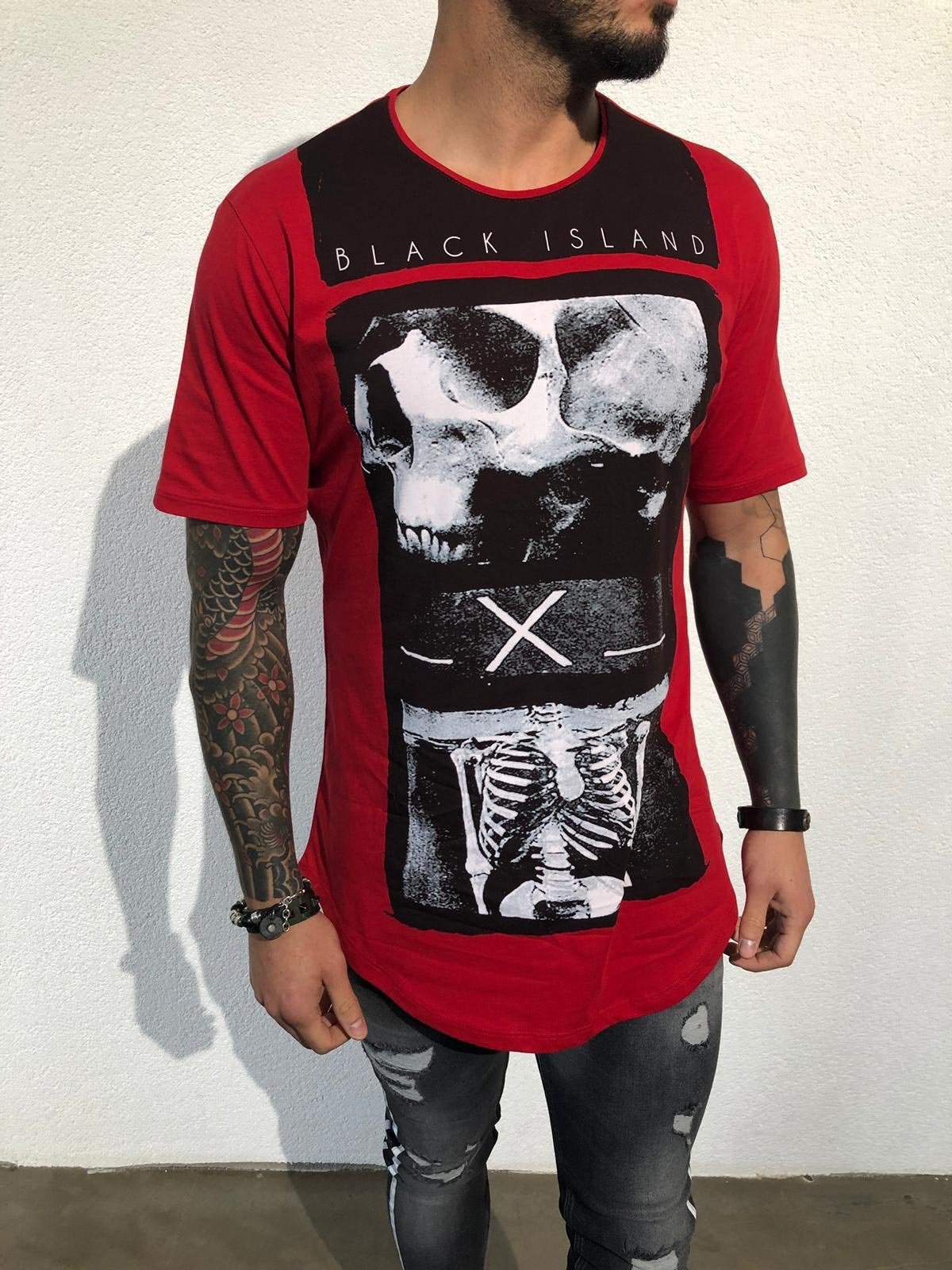 tandpine Engager Lang Red Oversize Printed T-Shirt BL134 Streetwear T-Shirts | Sneakerjeans